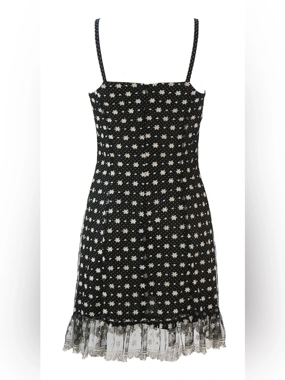 Kenzo vintage Black & White Polka Dot Strappy Mini Dress with Floral Lace - Picture 2 of 9